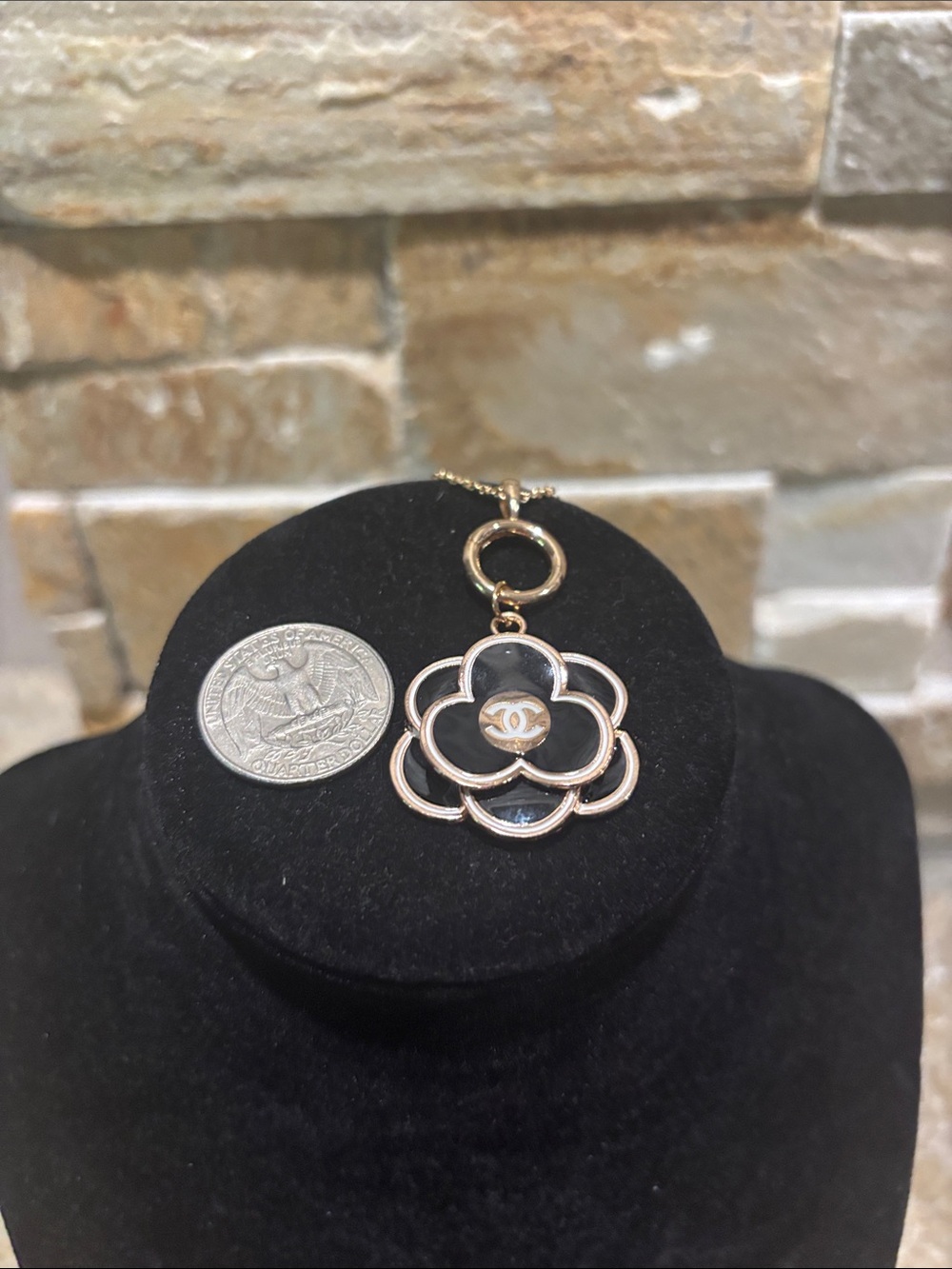 Gold-Tone CC Floral Pendant Necklace with Logo Accent - Picture 5 of 5